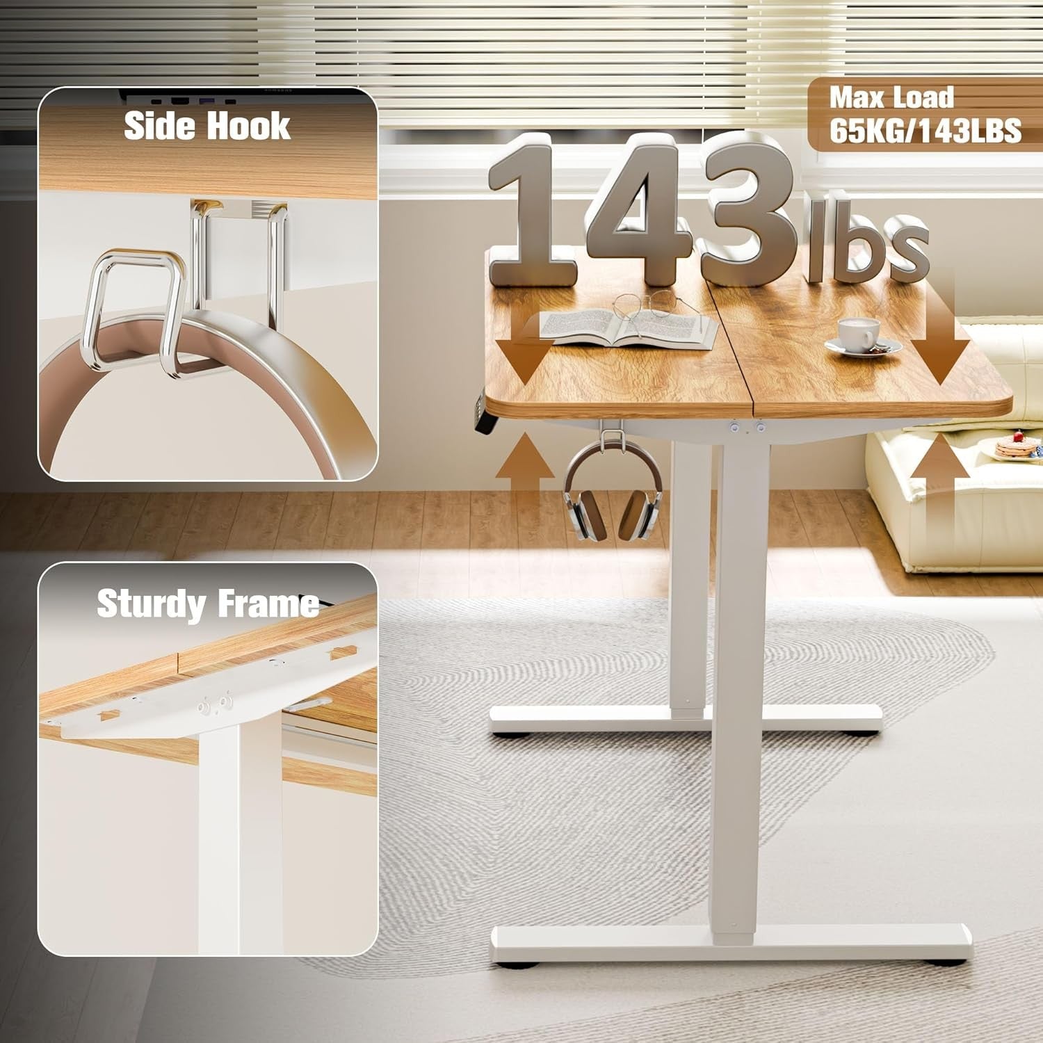 Electric Standing Desk Height Adjustable Sit Stand Home Table 90x60cm