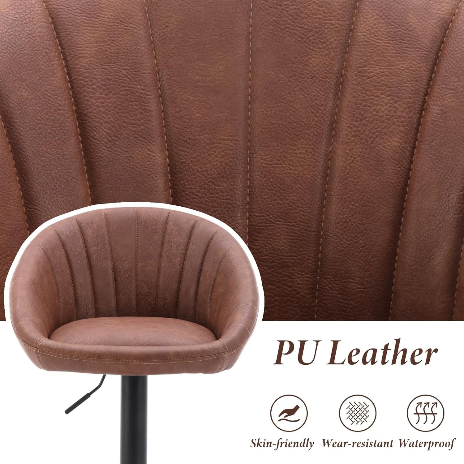 Set of 2 PU Brown Bar Stools Adjustable Swivel Counter Chairs