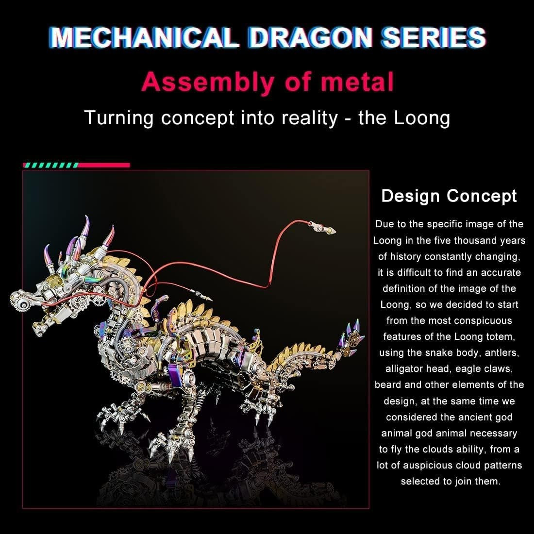 Large 3D Metal Dragon Puzzle 2030PCS Steampunk DIY Model Kit Decor