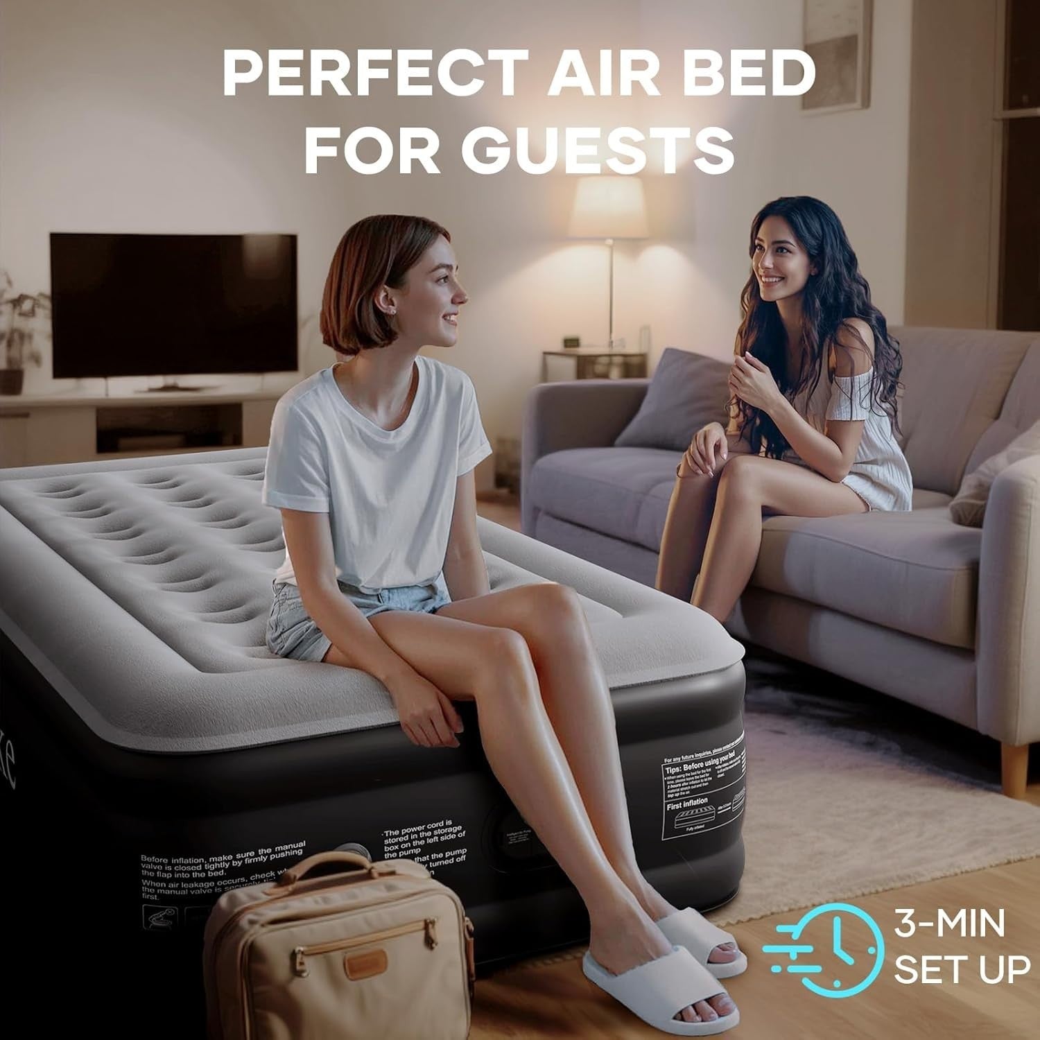 Inflatable Air Mattress Single Bed with Built-In Pump, Foldable & Flocked Top