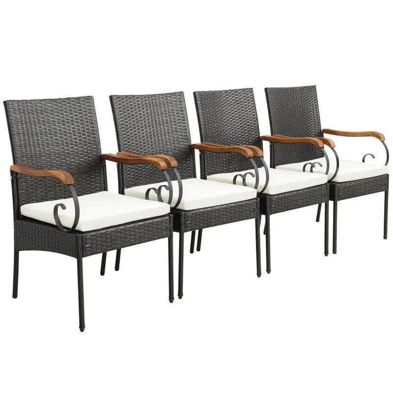 2x Rattan Garden Chairs Set with Cushions – Metal Frame, 89cm High, 180kg