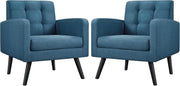 Mid Century Accent Armchair Set Navy Blue | Tufted Back Lounge Chairs