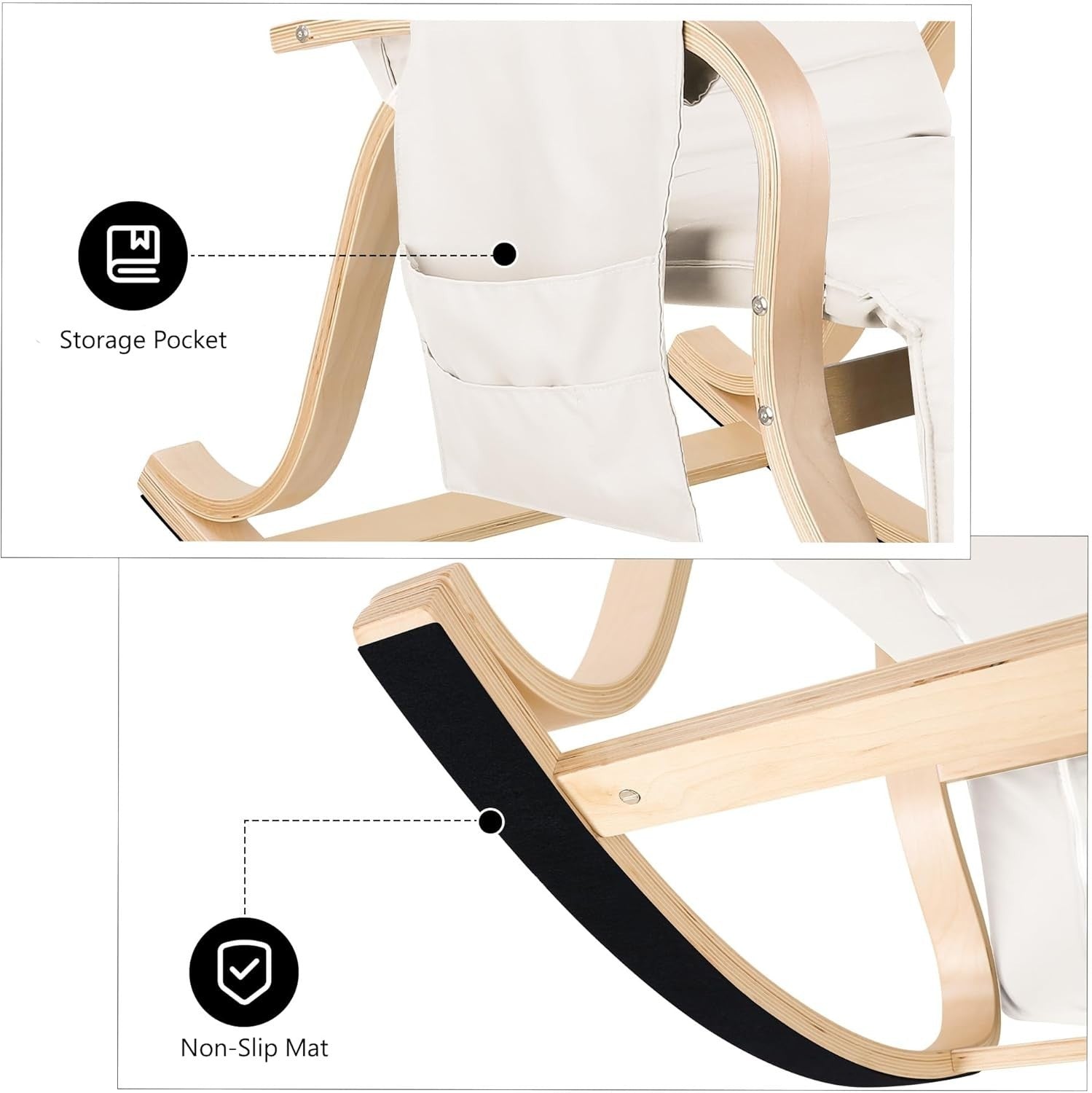 Comfortable Nursery Rocking Chair with Cushion & Adjustable Footrest, Beige