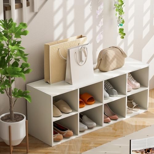 White Shoe Bench with 8 Compartment Storage Rack Seat for Hallway Bedroom