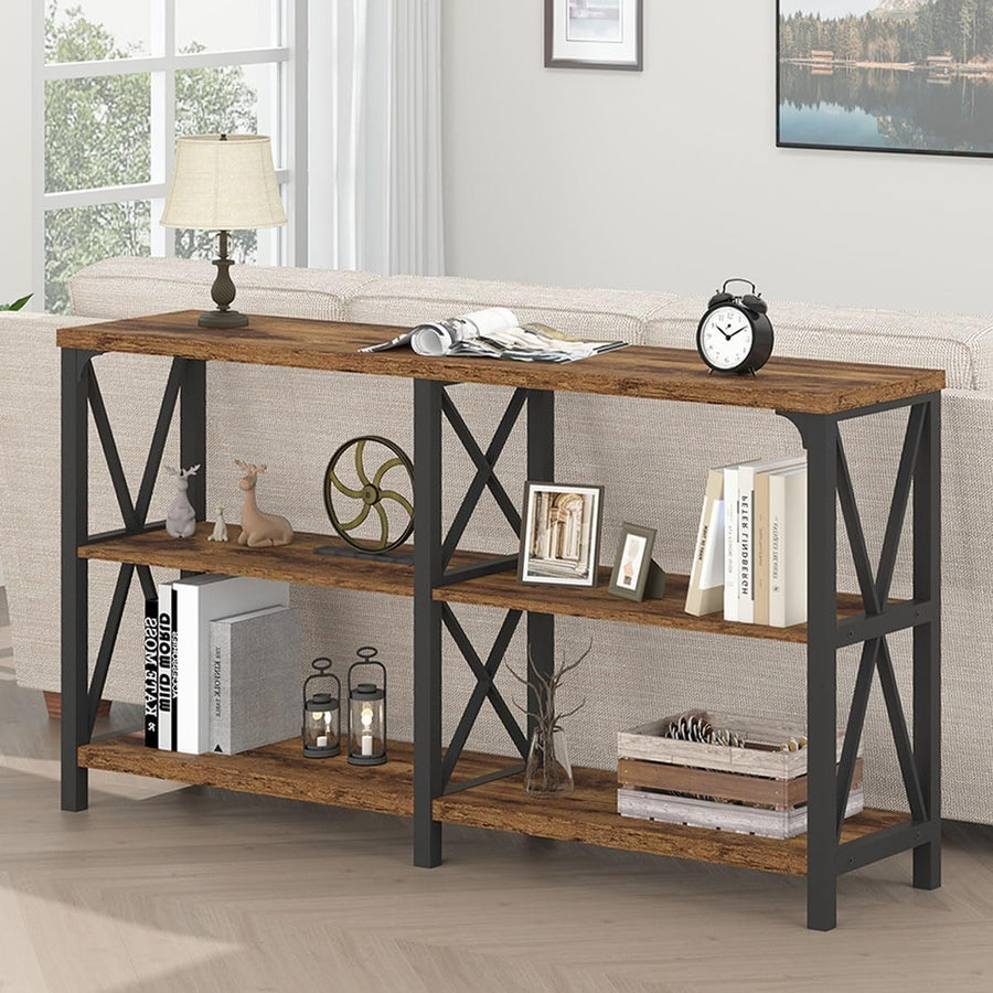 Rustic Console Table 3-Tier Wood Shelf for Entryway Sofa Hallway 55in