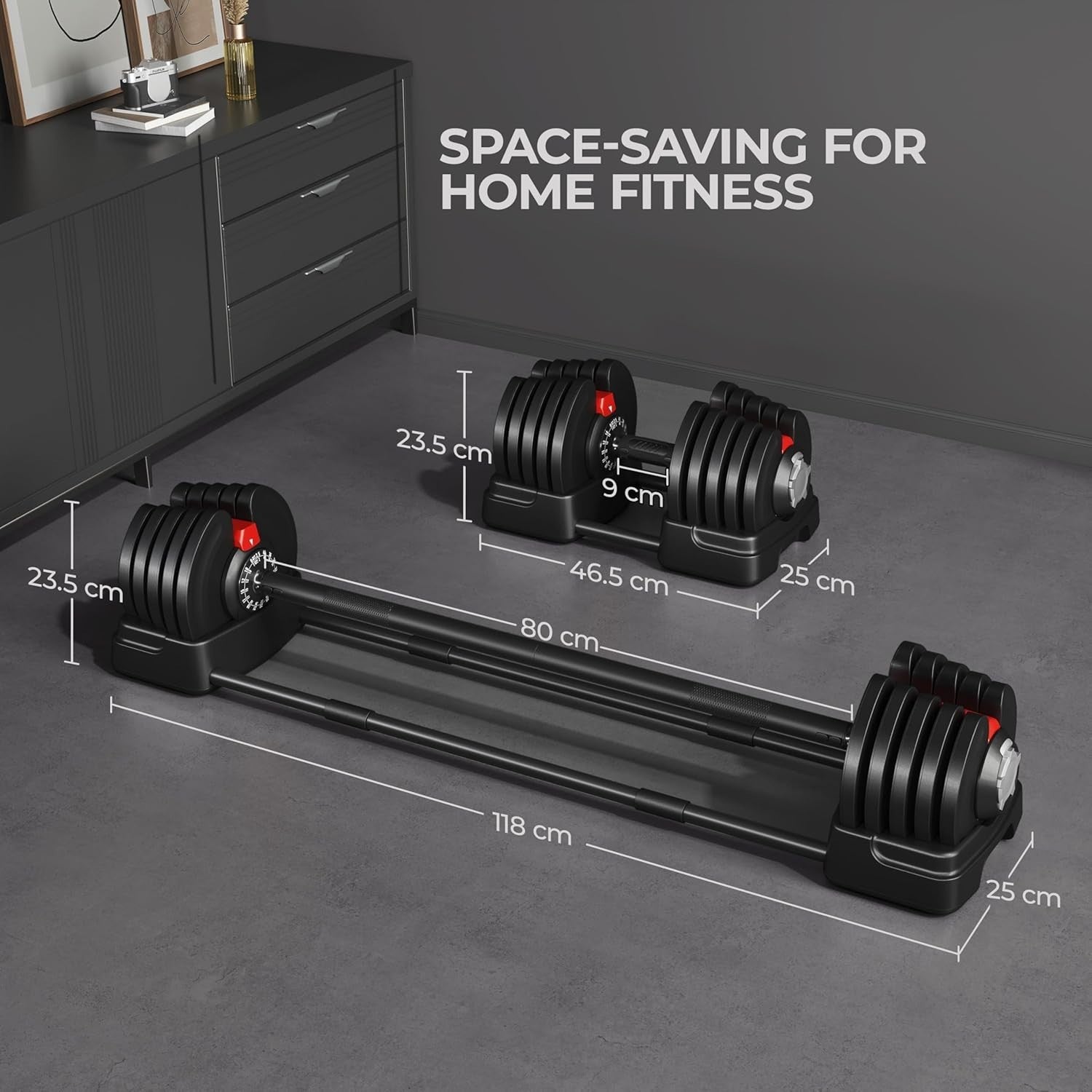 Adjustable Dumbbell Barbell 2 in 1 40KG Quick Adjust Home Gym