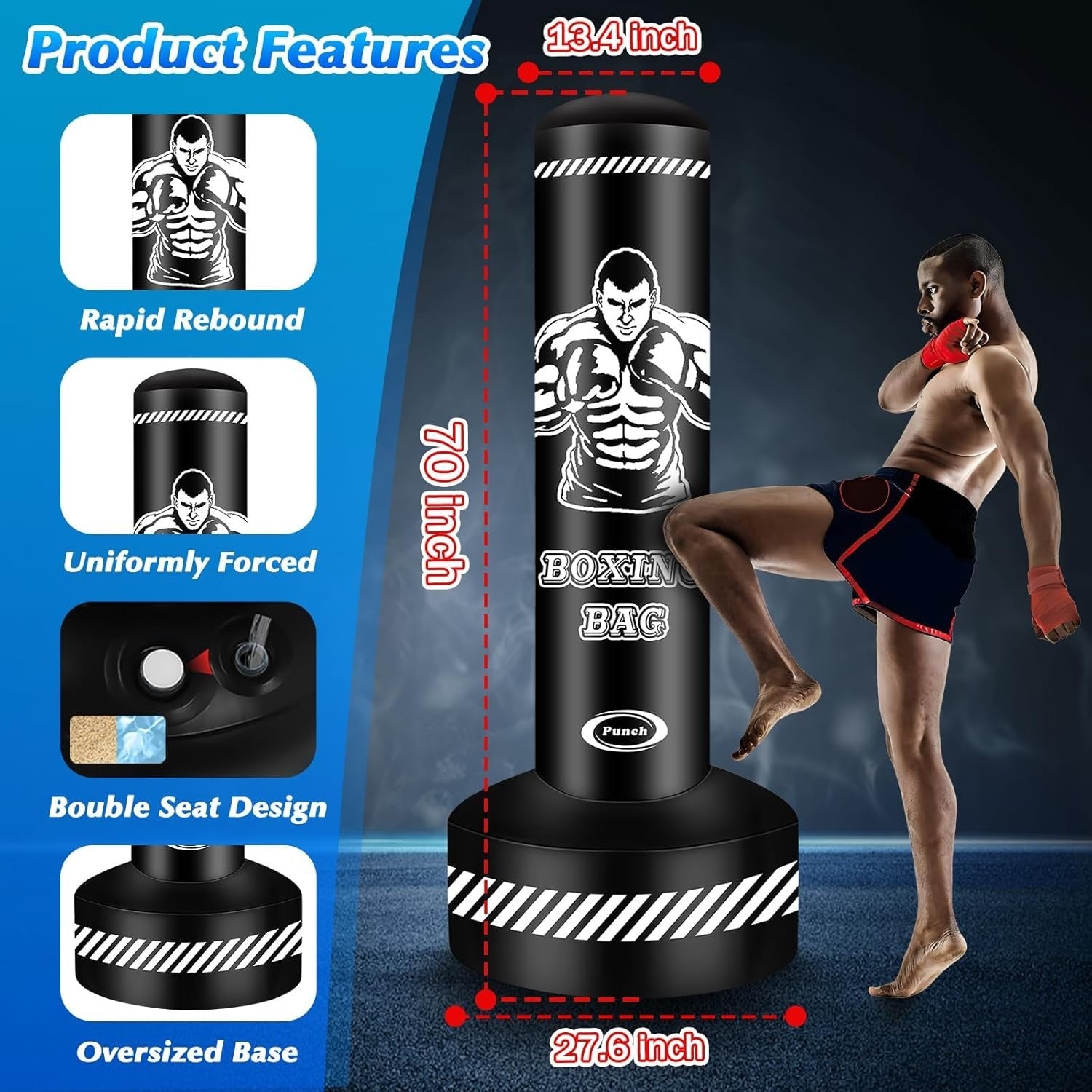 Inflatable Free Standing Punch Bag 180cm MMA Kickboxing Fitness