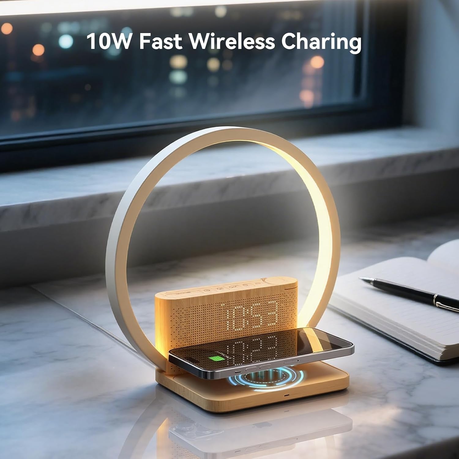 Wake Up Light Sunrise Alarm Clock Wireless Charger Touch Bedside Lamp