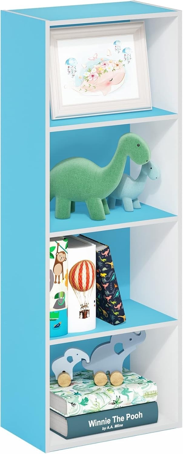 4 Tier Bookcase Small Storage Shelf Compact Organizer Bookshelf Display Blue