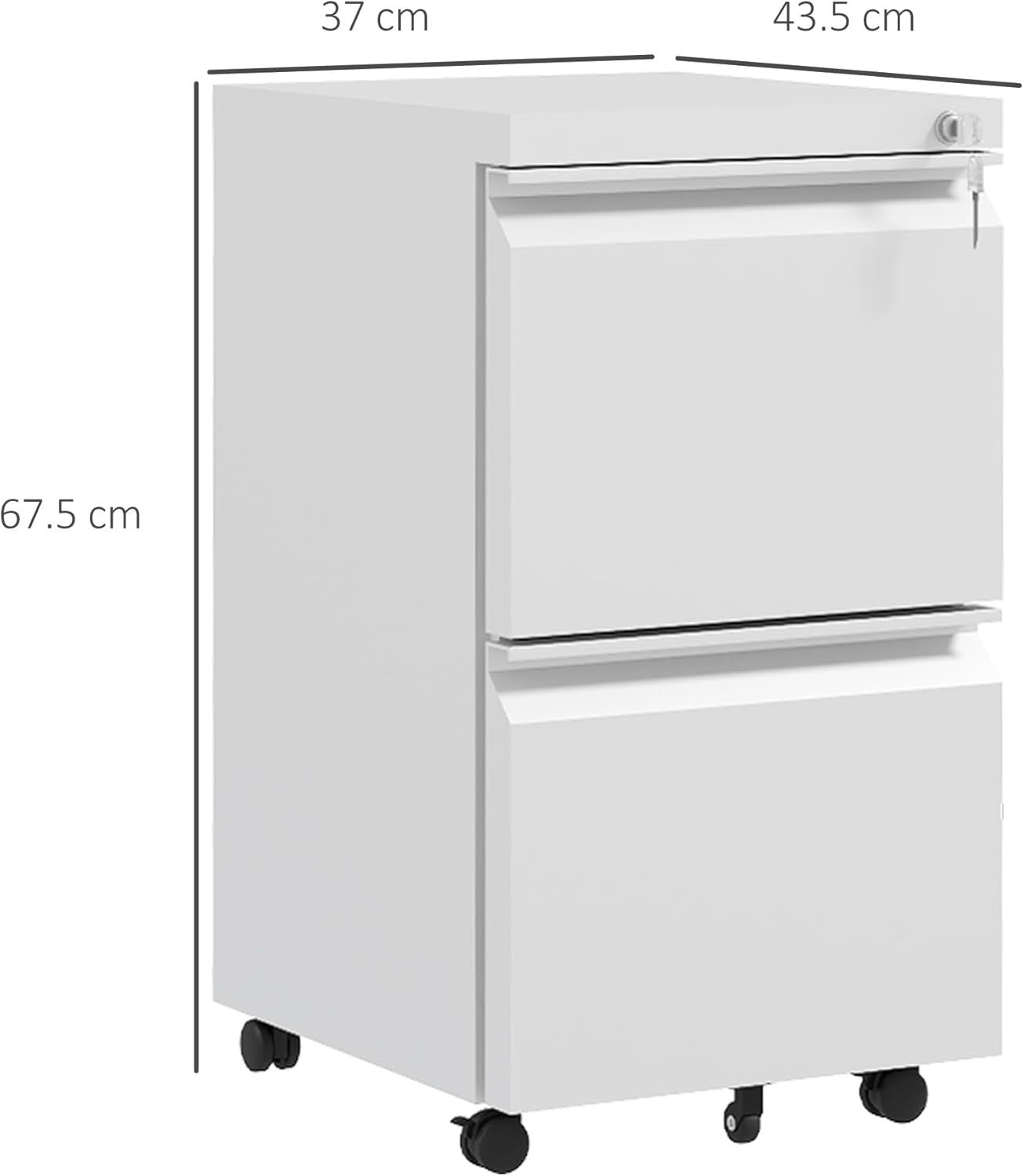 2 Drawer Mobile Filing Cabinet Lockable Steel A4 Letter Office Storage White