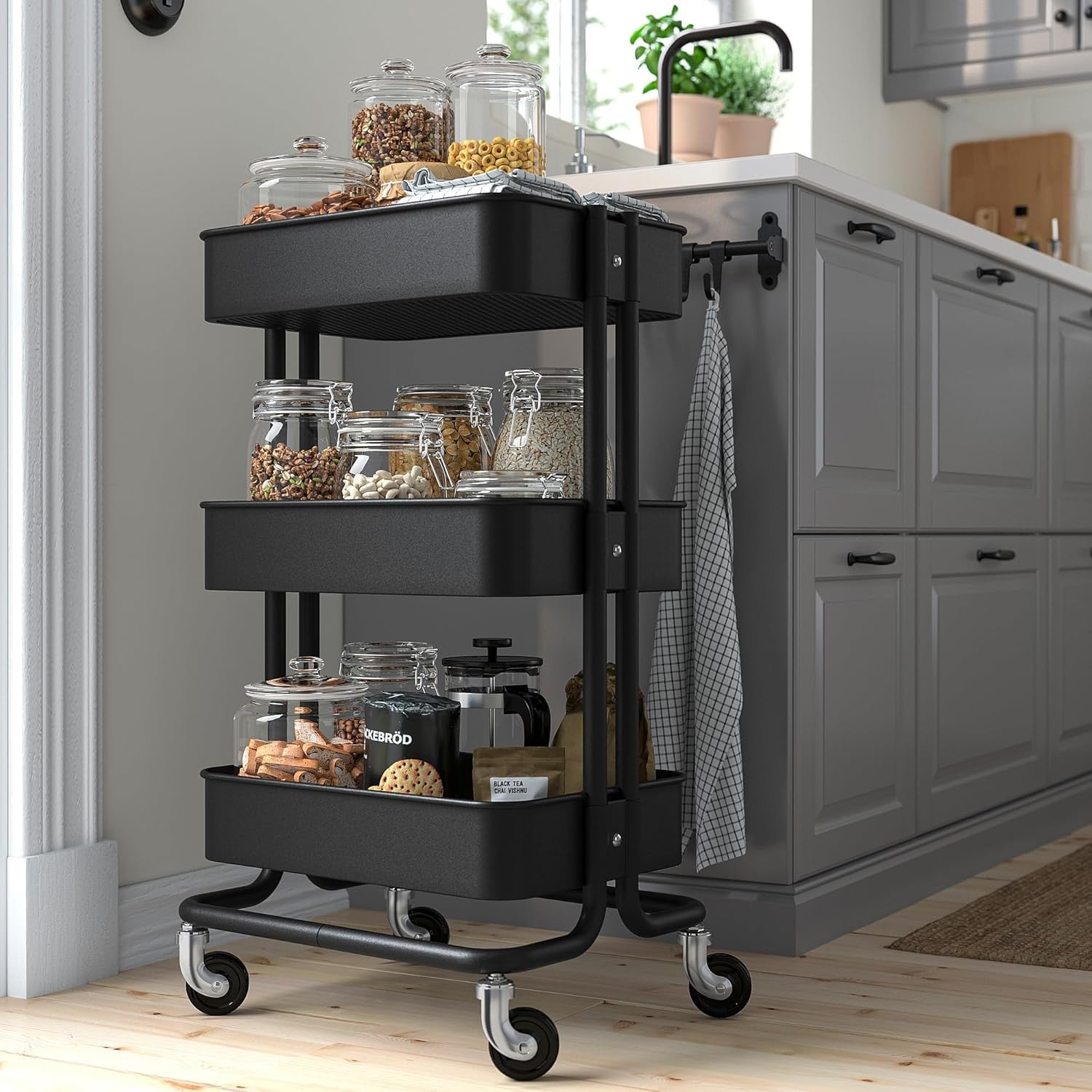 3 Tier Metal Rolling Storage Trolley Cart on Wheels Kitchen Bathroom Utility