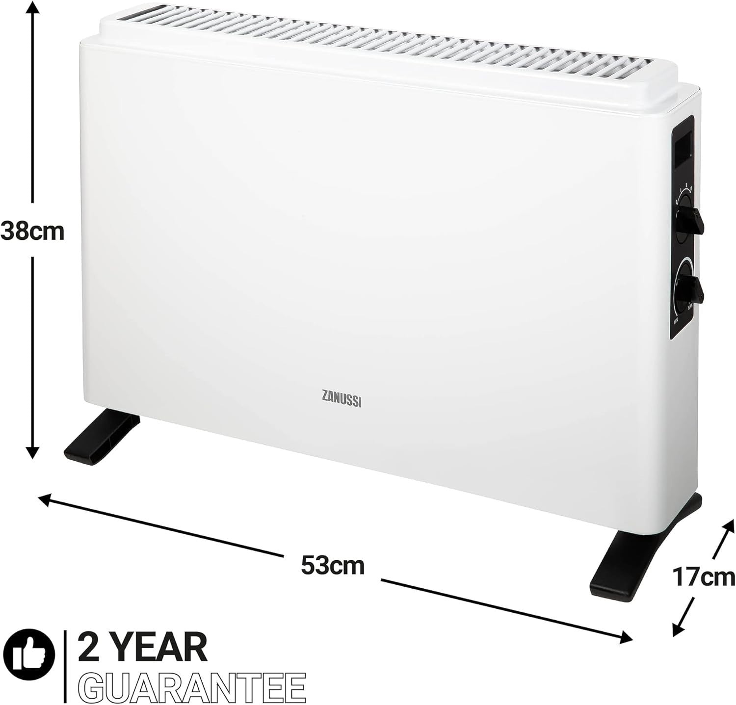 2000W White Electric Convector Heater Freestanding Radiator 3 Heat Settings