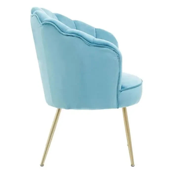 Aqua Velvet Scalloped Chair Gold Legs Accent Armchair for Modern Interiors