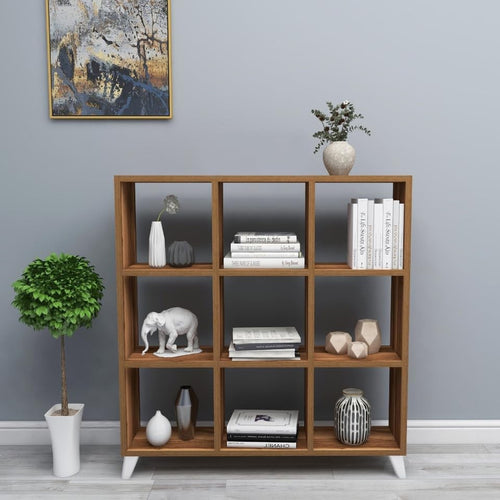 Modern 9-Cube Wood Bookcase with Legs – Display Storage Unit for Living Rooms