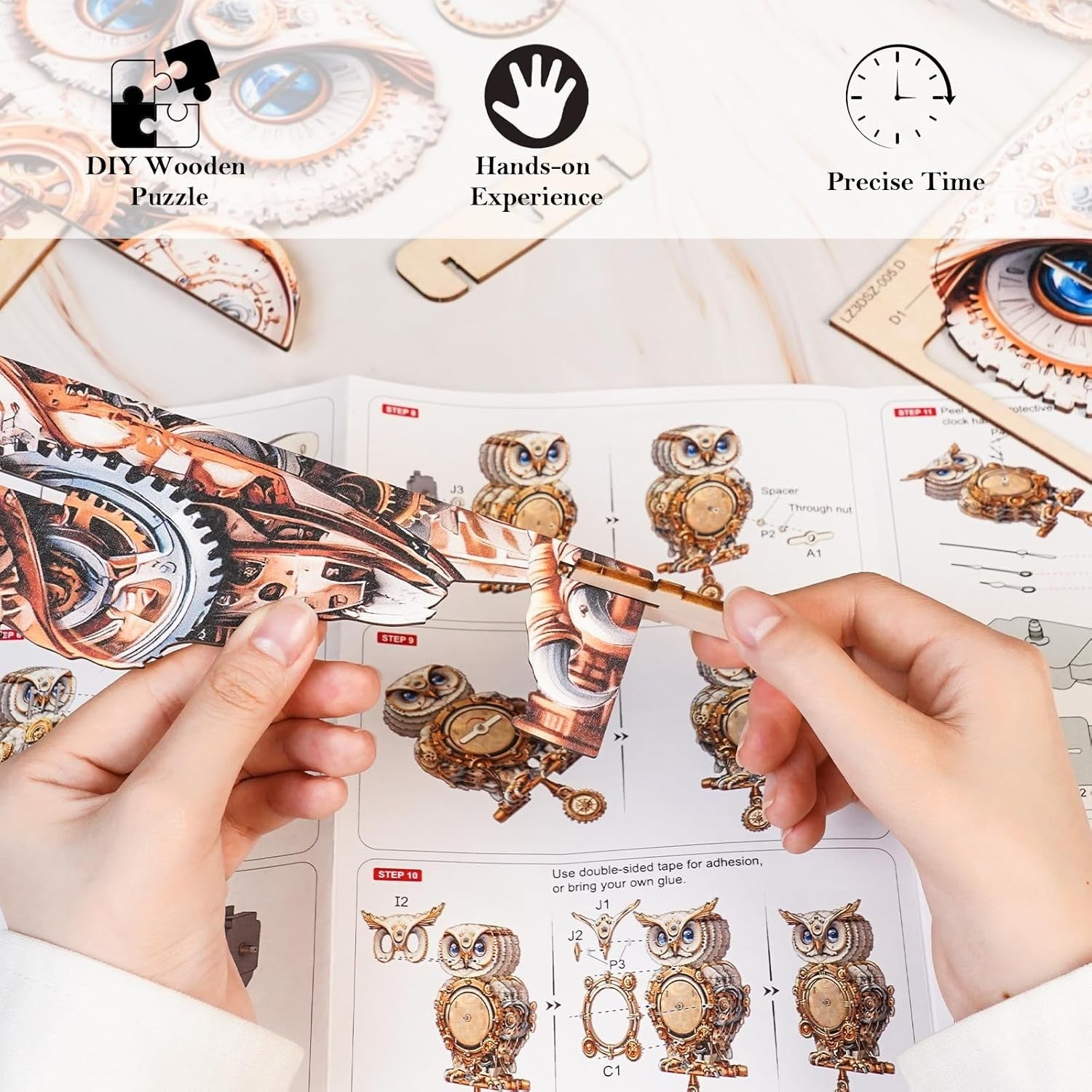 3D Mechanical Owl Wooden Puzzle Clock DIY Kit with Pendulum 215x66x401mm