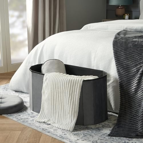 Charcoal Velvet Ottoman Storage Bench, Upholstered Seat with Hidden Compartment