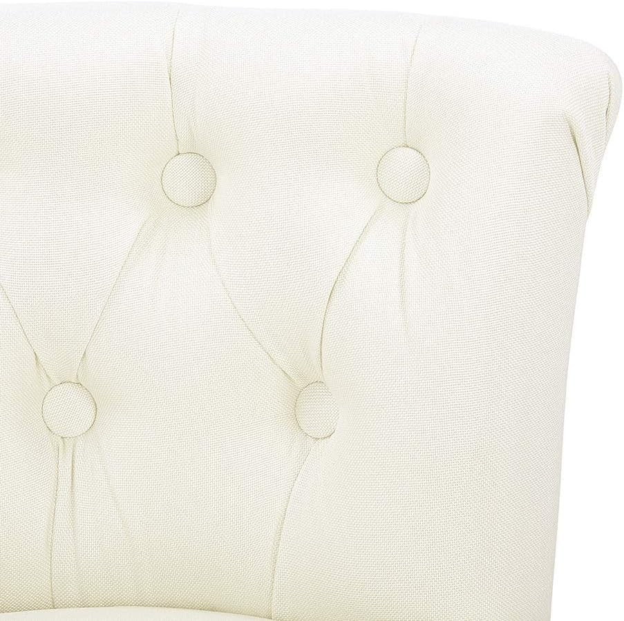 Beige High-Back Vanity Chair – Padded Dressing Table Stool with Wood Legs