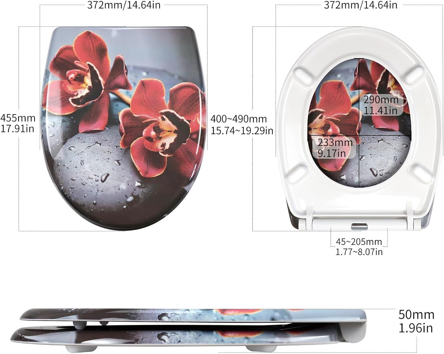 Quick Release Soft Close Toilet Seat Top Fixing Colourful Patterns 45x37cm