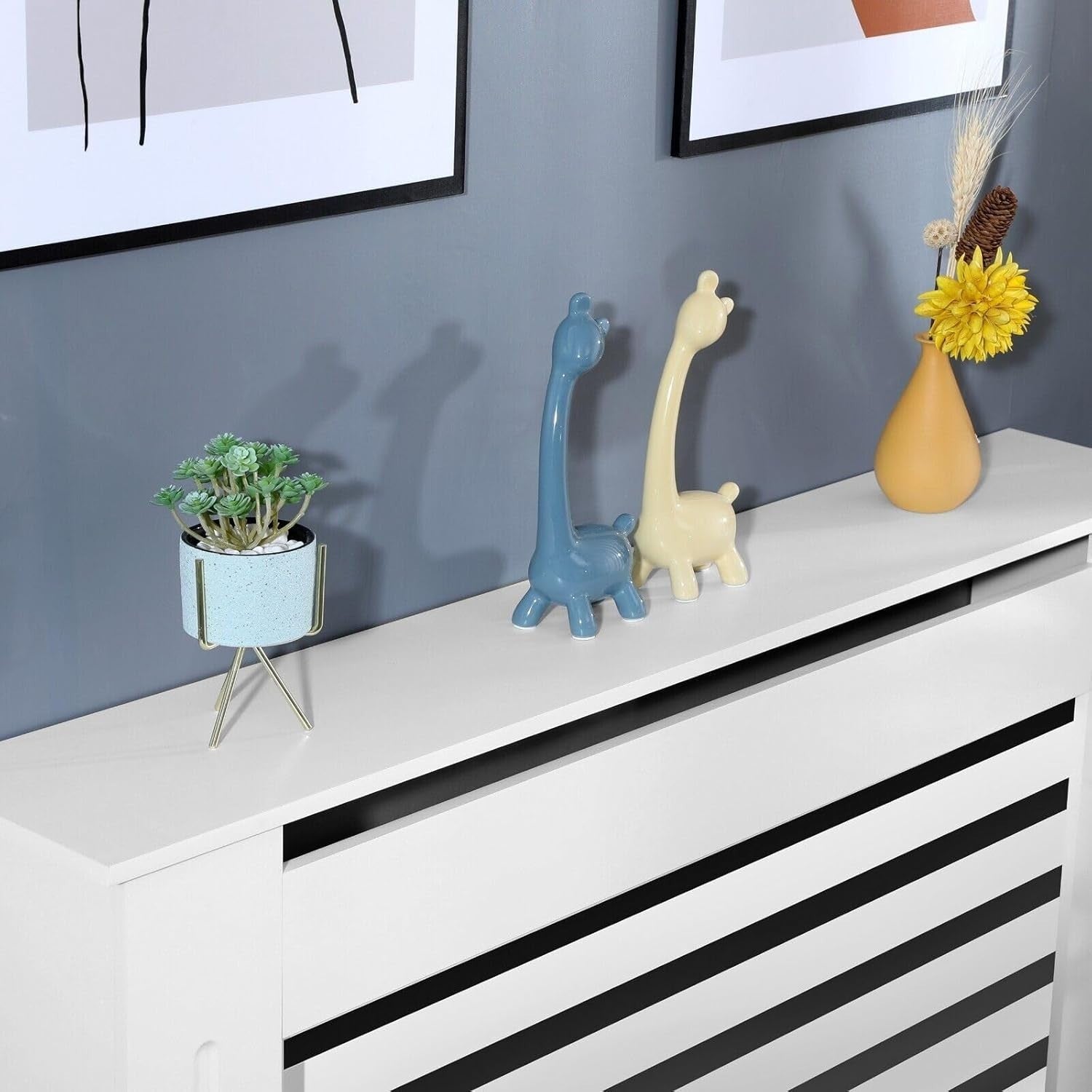White Radiator Cover MDF Modern Horizontal Slat Cabinet Medium W112xH81cm