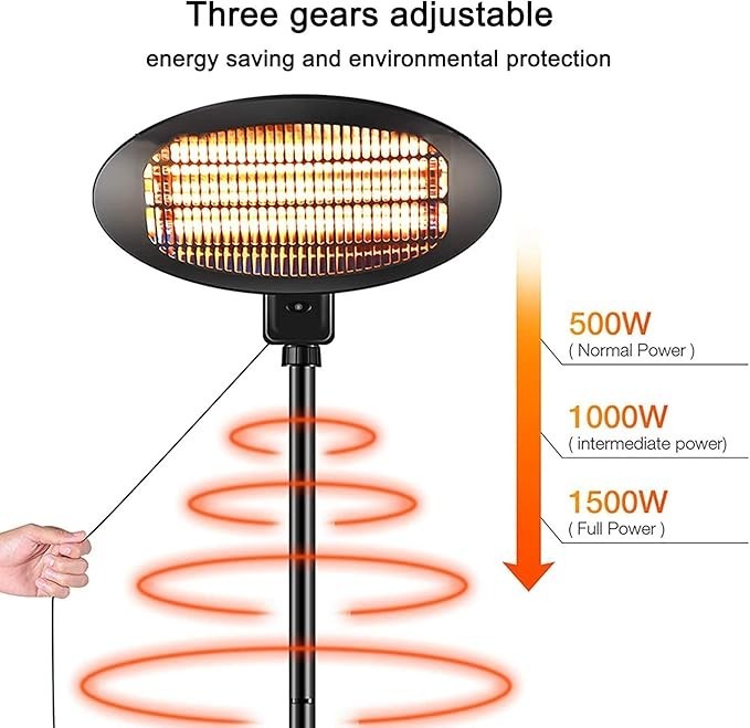 Outdoor Electric Patio Heater 2000W Quartz Bulb Freestanding Remote Control