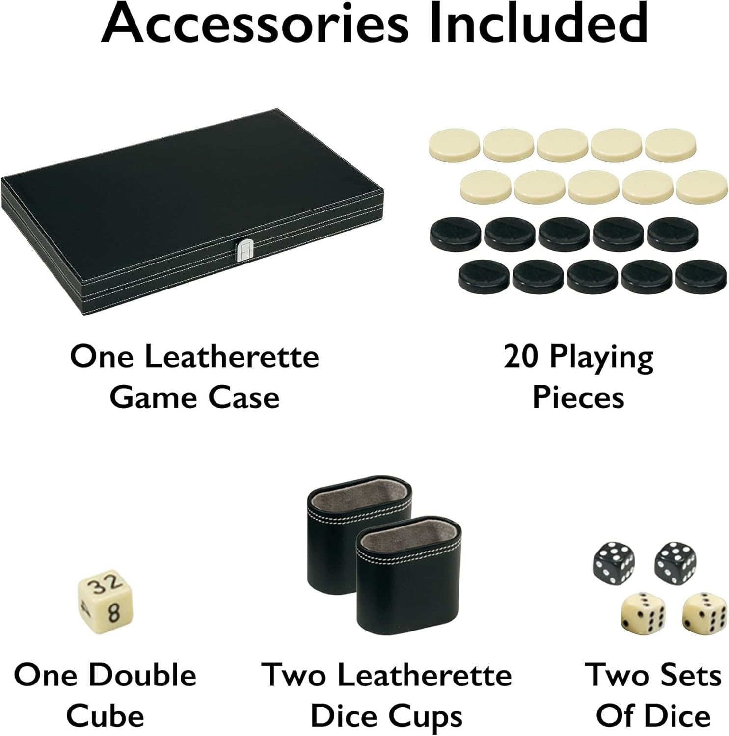 18 Inch Backgammon Board Game Faux Leather Travel Case Dice Checkers Set