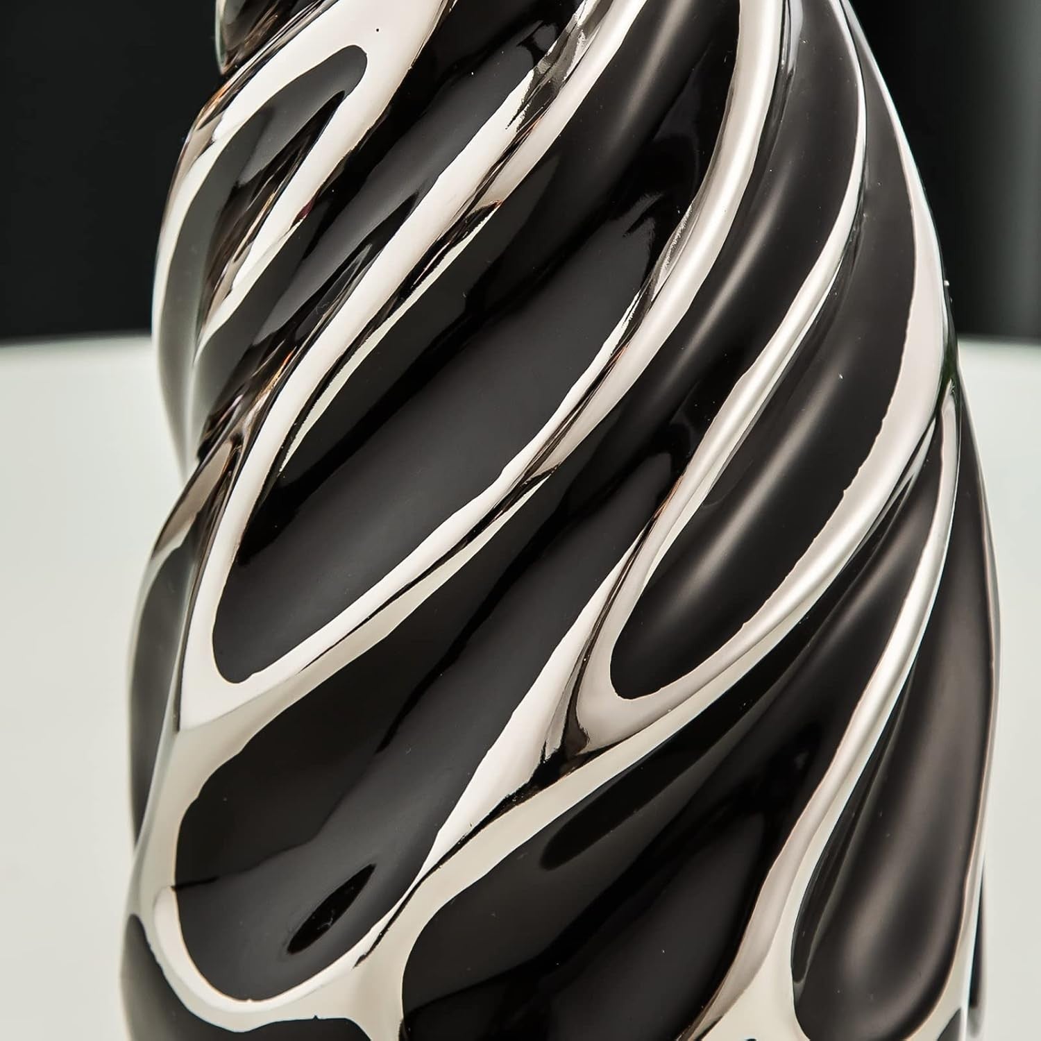 Black Silver Ceramic Vase Set 2 Modern Pampas Grass Table Home Decor