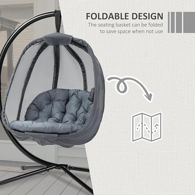 Hanging Egg Chair with Stand Foldable Swing Hammock Cushion Indoor Outdoor