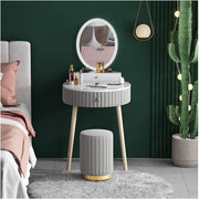 Pink Vanity Dressing Table Set Marble Top Velvet Drawers Metal Frame Stool