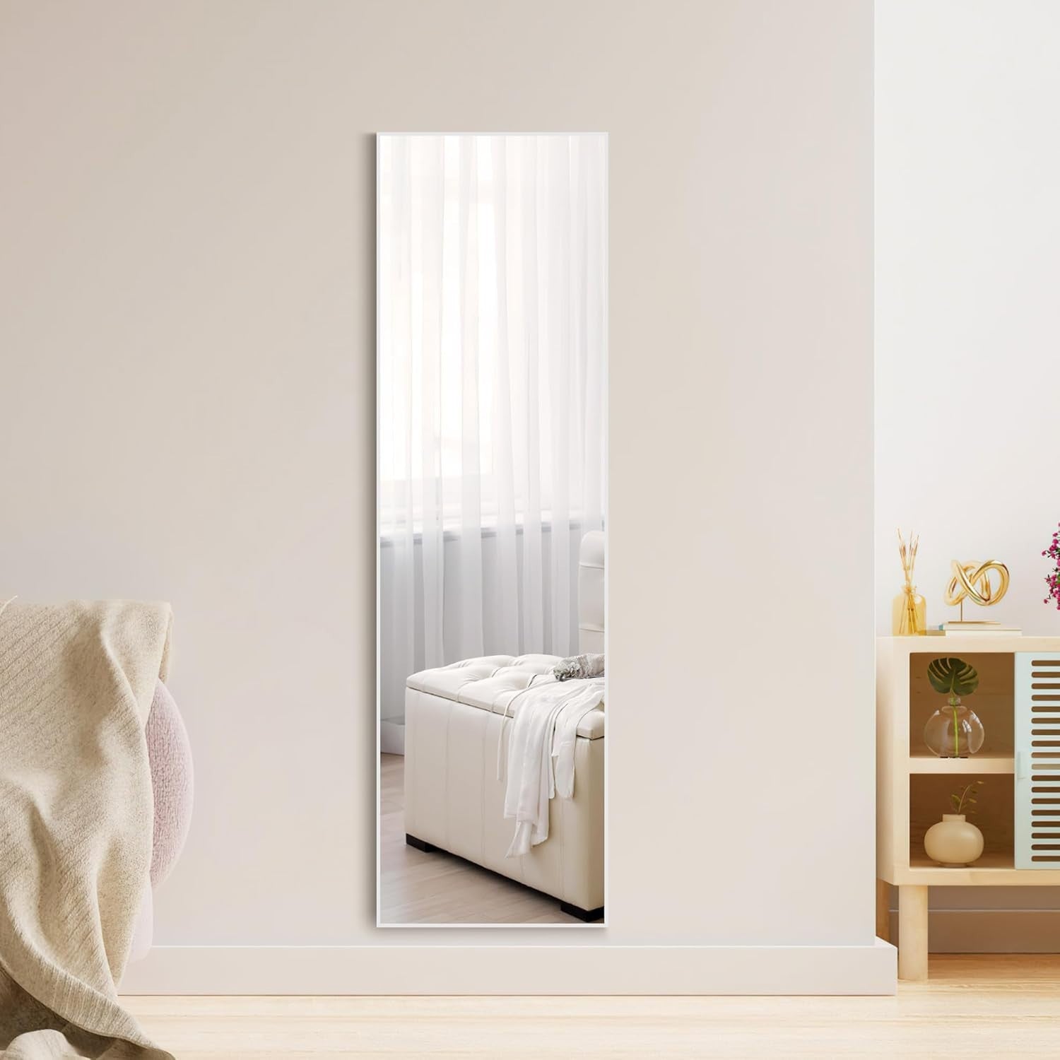 Full Length Mirror 150x41cm White Frame Standing Wall Mounted Safe
