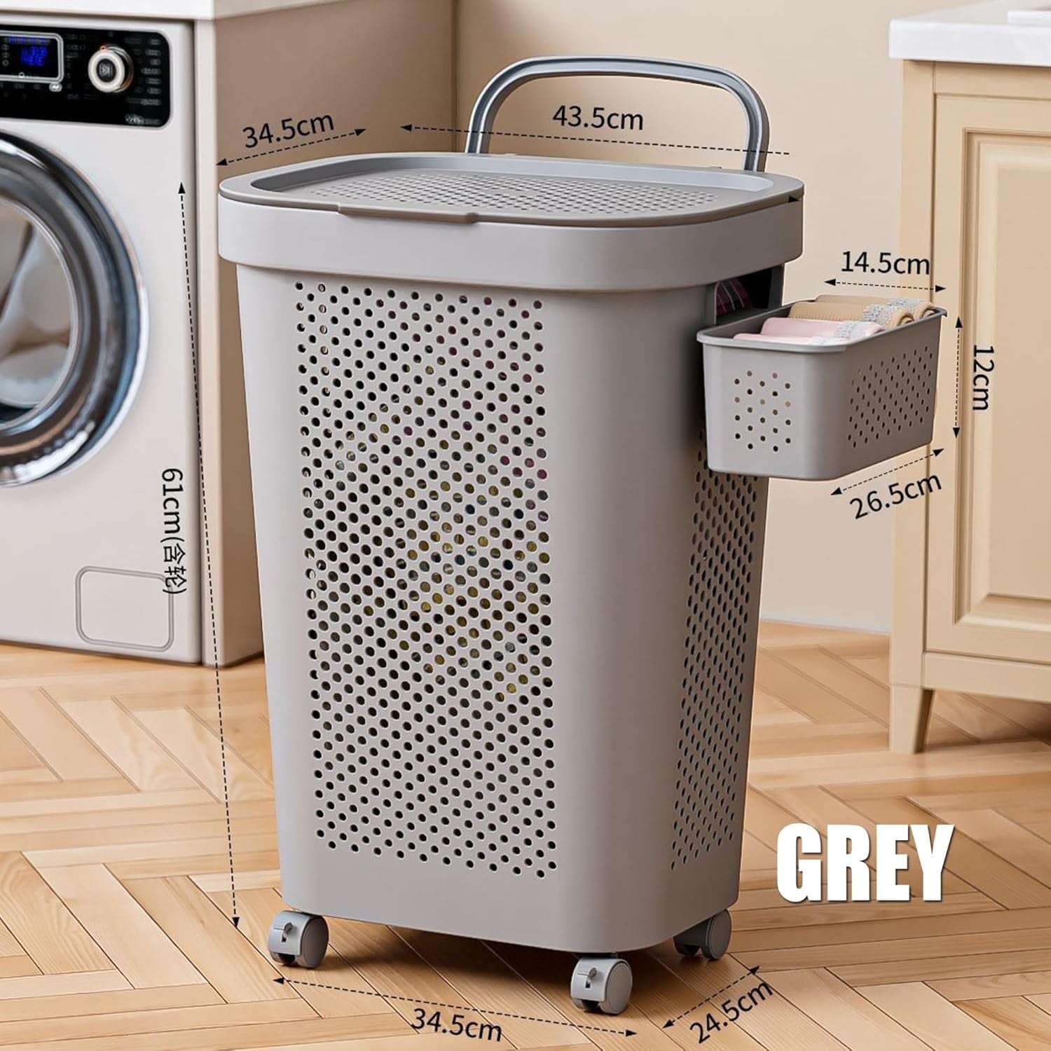 Rolling Laundry Hamper with Lid & Handle | Large Ventilated 1-Compartment Basket