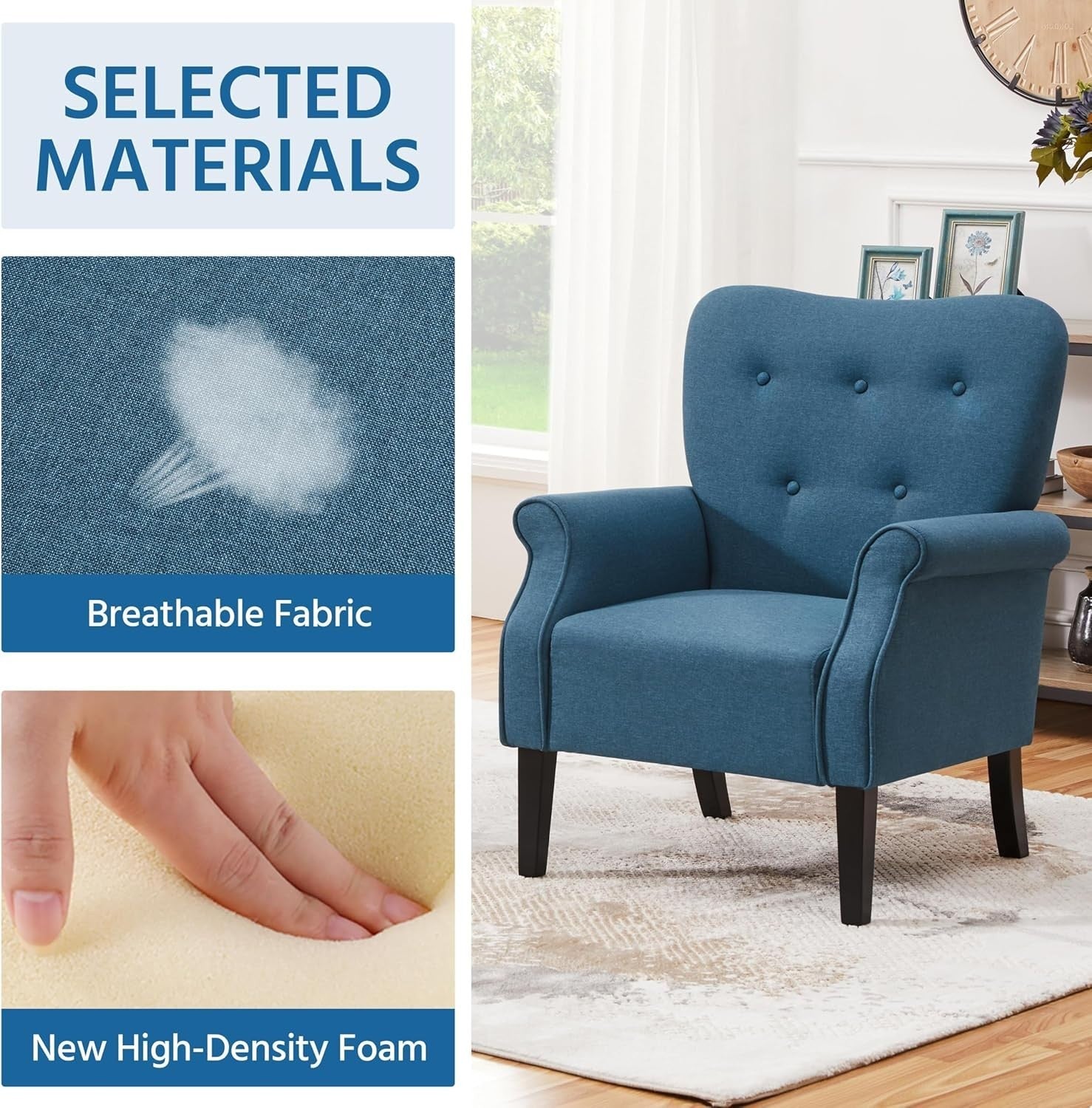 Navy Blue Modern Tub Chair Accent Armchair Soft Padded High Back Living Room