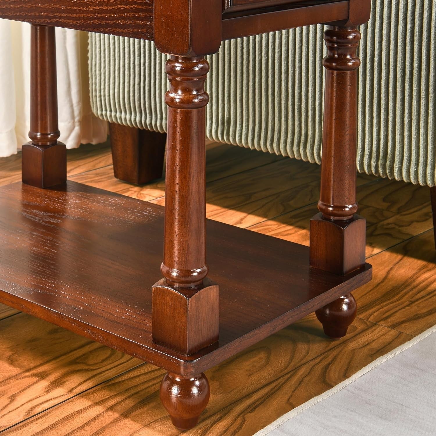 Pair of Solid Wood Walnut End Tables with Drawer & Shelf – Vintage Slim Tables