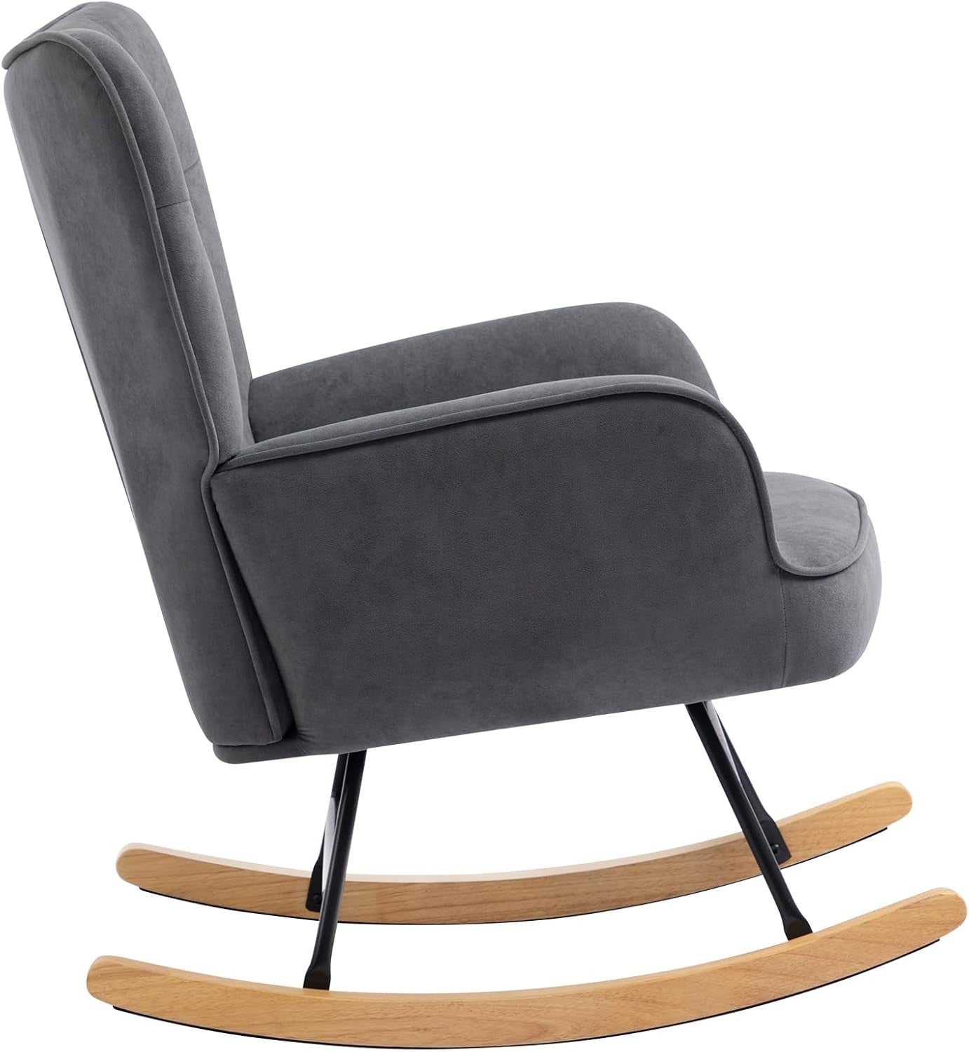 Velvet Rocking Chair for Lounge, Nursery or Bedroom – Wood Legs, Armrest