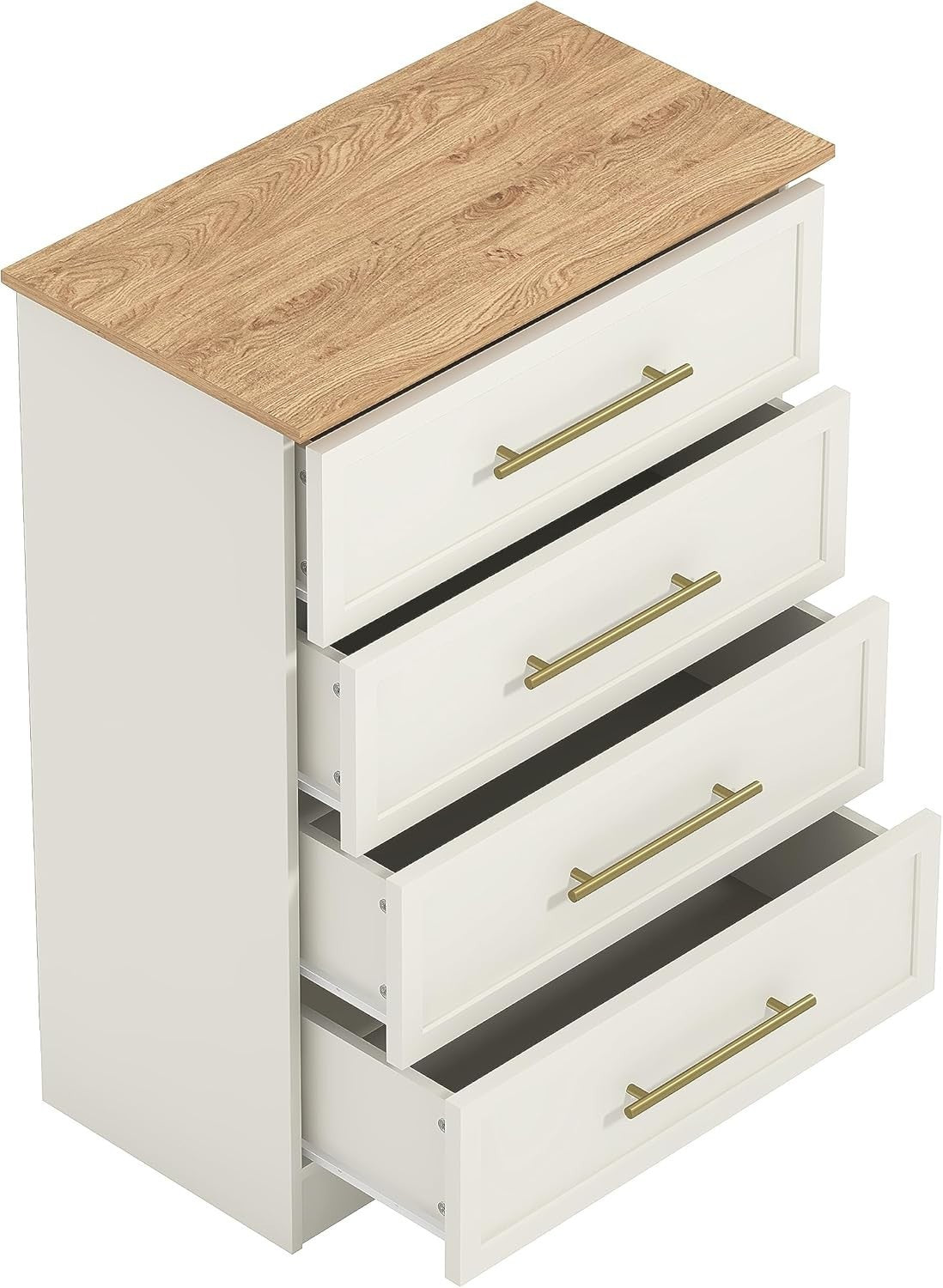 4 Drawer Chest Storage Cabinet for Bedroom, Hallway & Living Room, Ivory/Oak