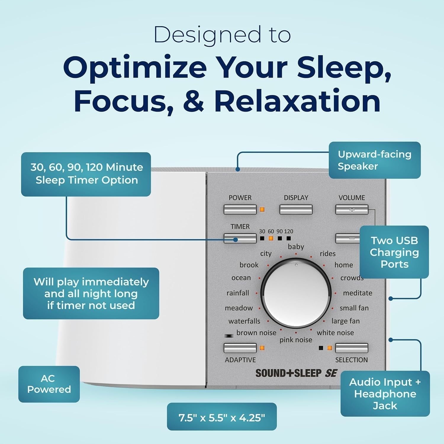 Sleep Sound Machine with 64 Nature Sounds, White Noise & Auto Volume