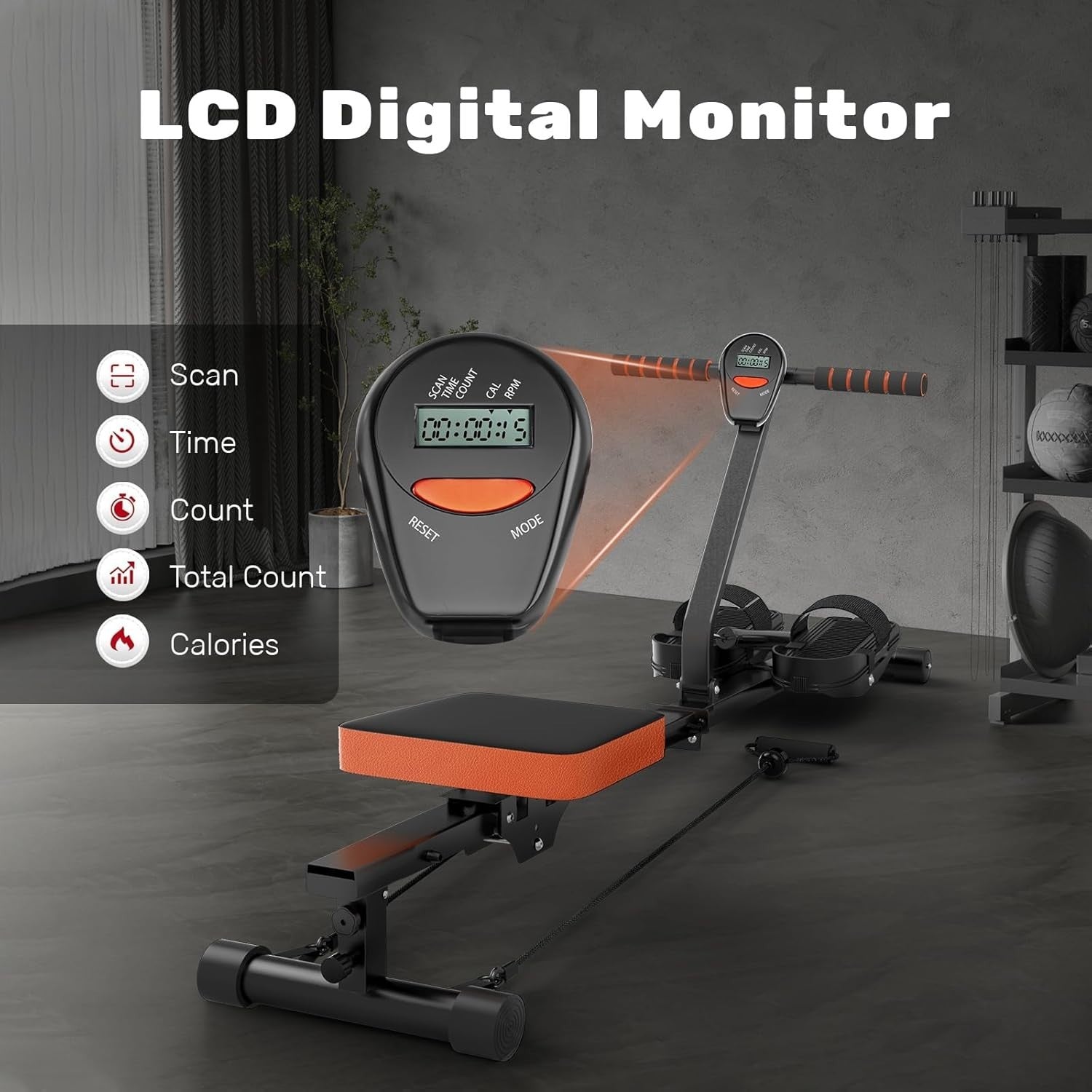 Foldable Rowing Machine 350LB Capacity 12 Resistance LCD Home Gym