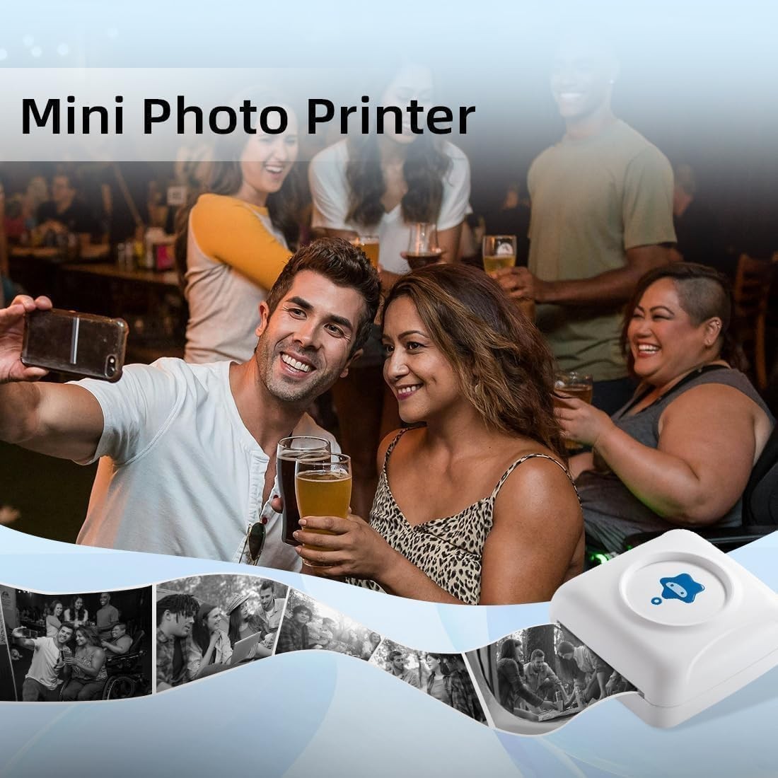 Mini Thermal Printer TP2 Bluetooth Pocket Label Photo Printer Blue White