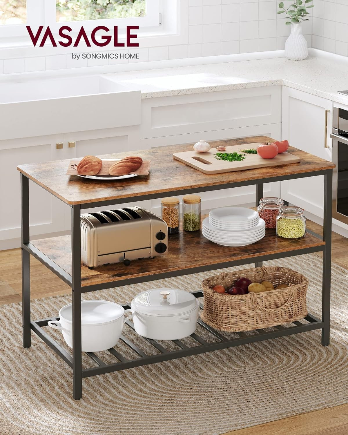 Kitchen Island Bakers Rack Large Worktop Storage Shelf Unit Steel Frame