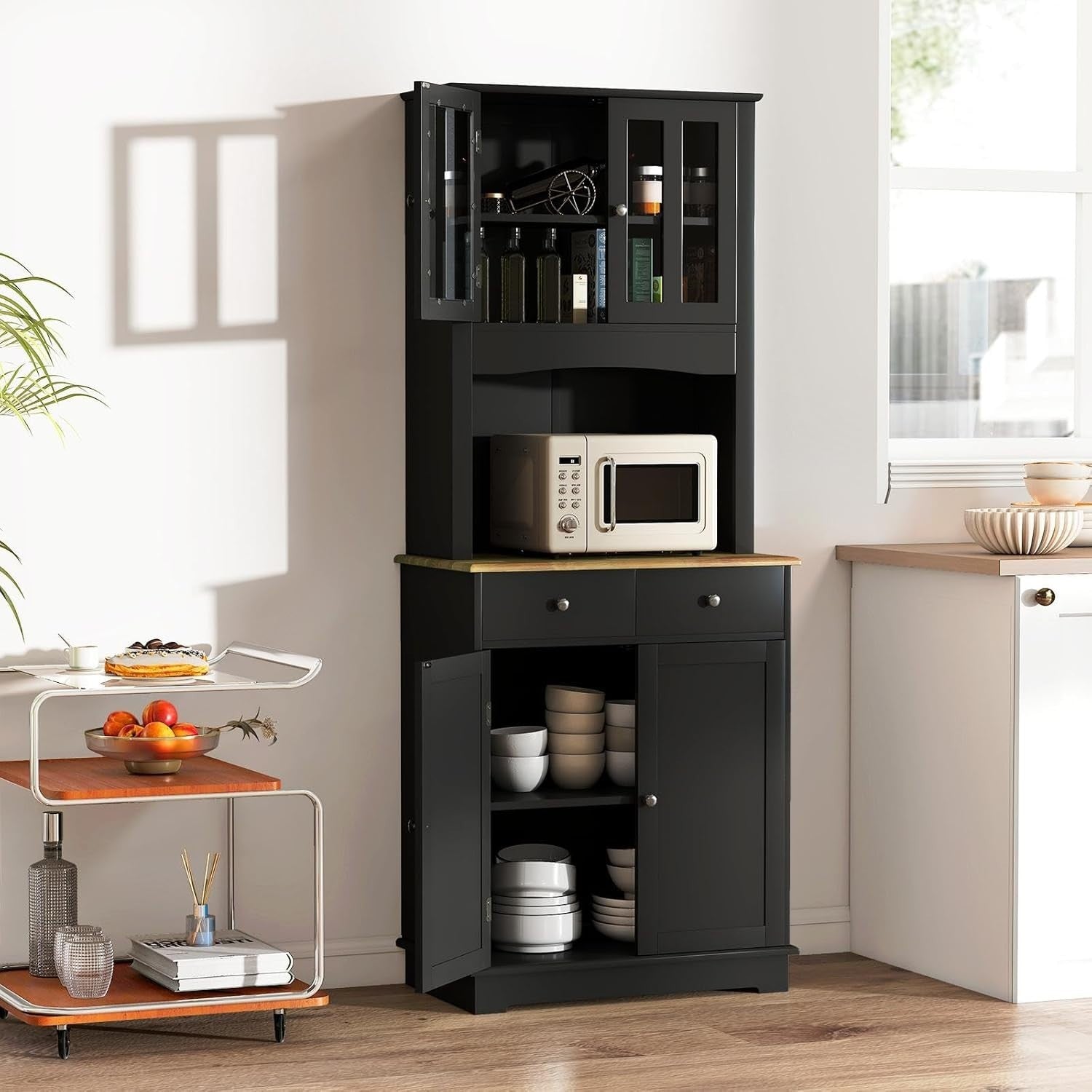 Black Tall Kitchen Cupboard Pantry Storage Cabinet 170cm Storage Units