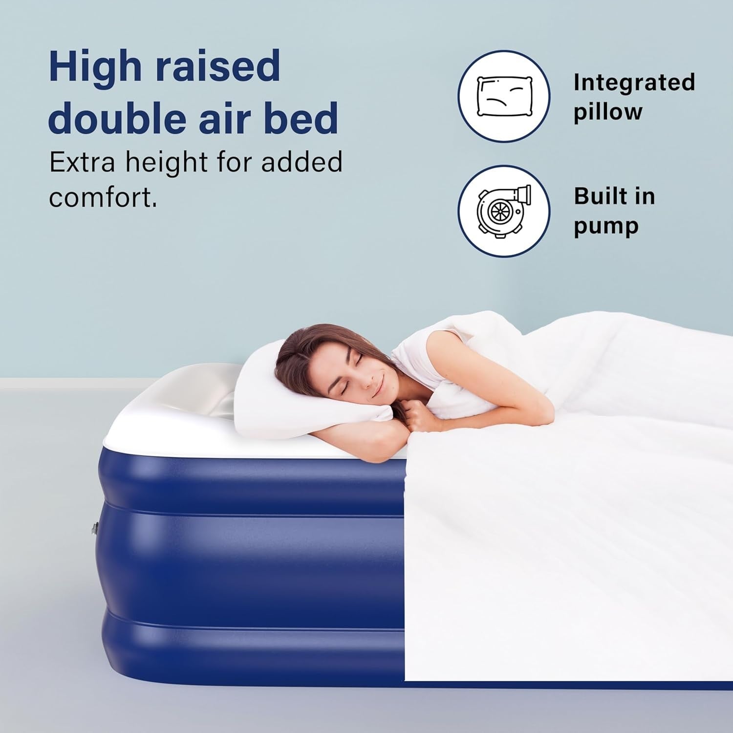 Luxury Raised Double Air Mattress with Built-In Pump, Waterproof & Portable