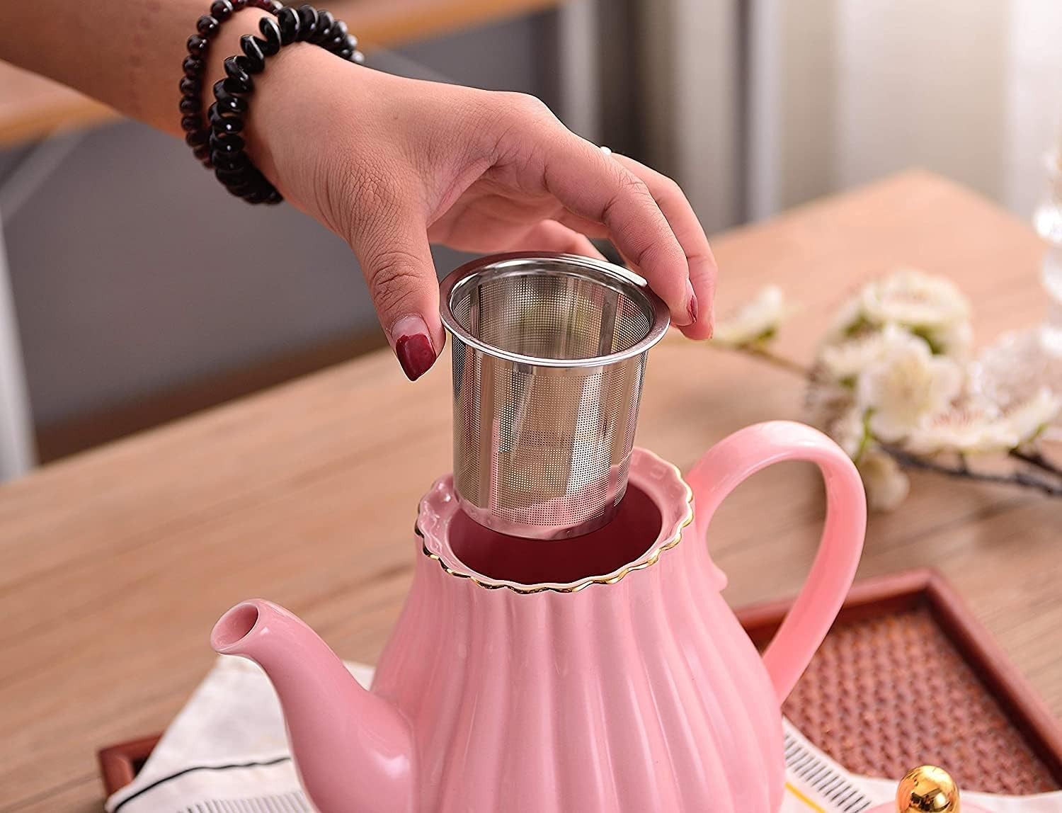 Vintage Porcelain Tea Set Teapot Milk Jug Sugar Bowl Pink Floral