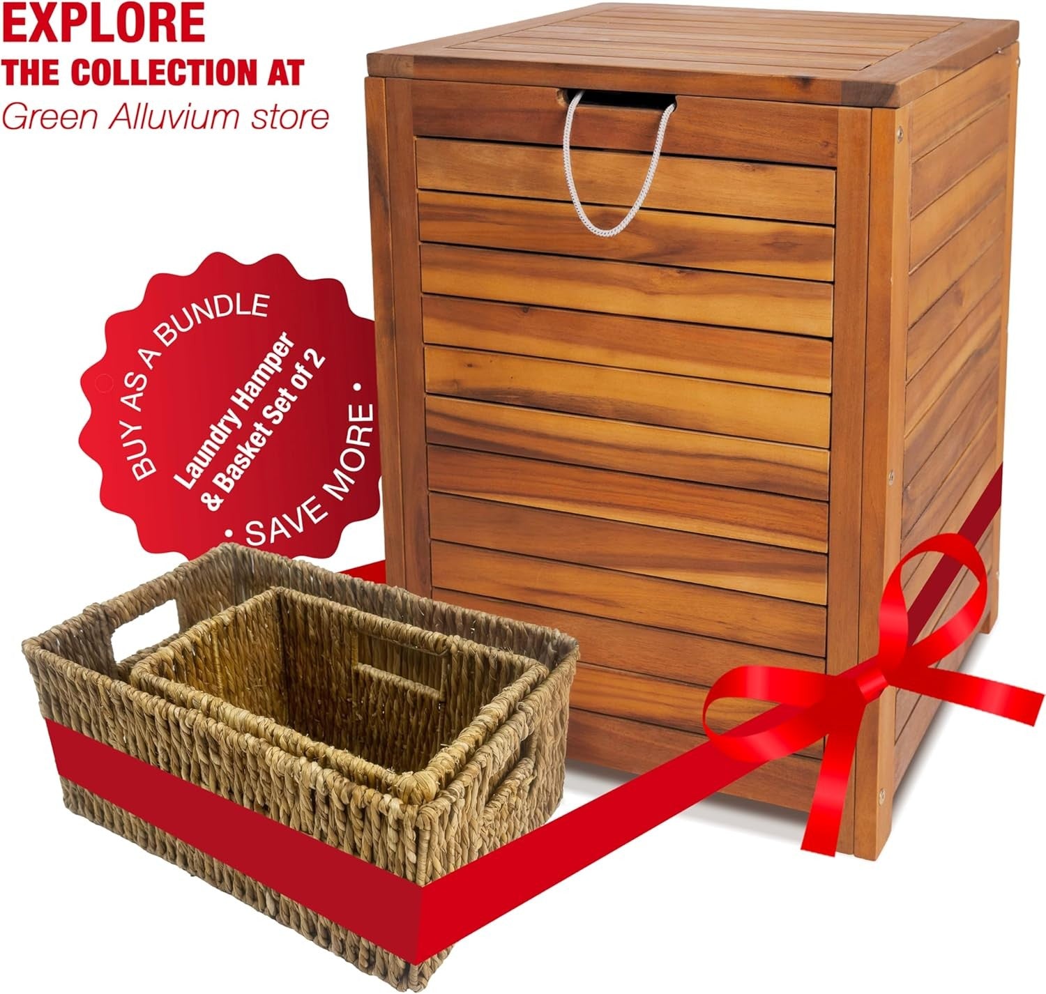 90L Solid Wood Laundry Hamper with Lid Large Brown Basket Removable Liner Bag