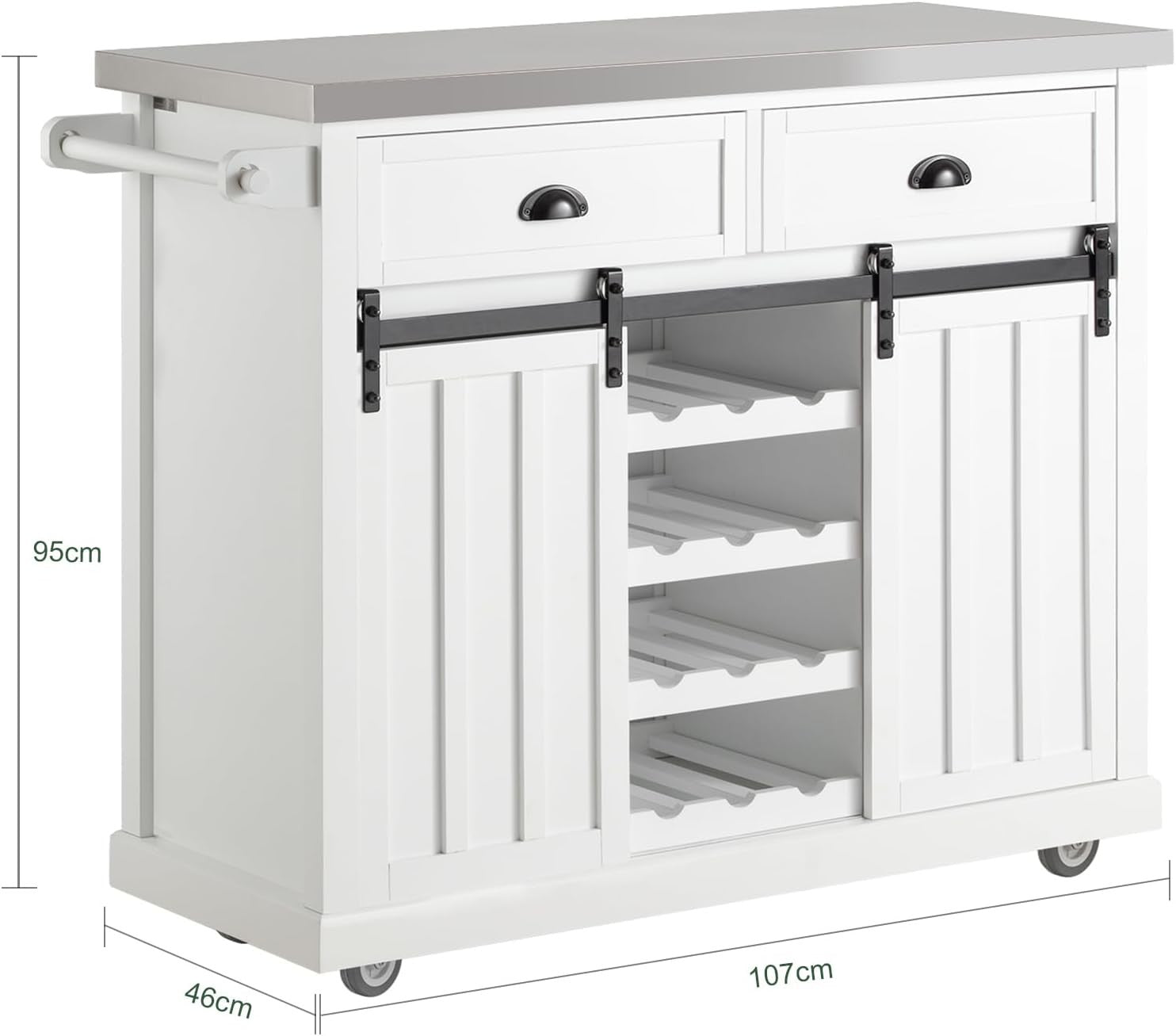 Kitchen Island Trolley Stainless Steel Top Storage Cabinet Wine Rack