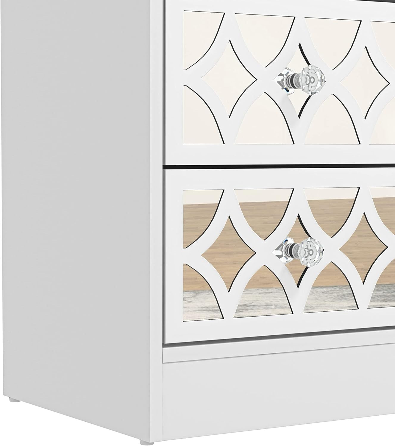 White Bedside Table with Mirror Drawers, Modern 2 Drawer Nightstand for Bedroom