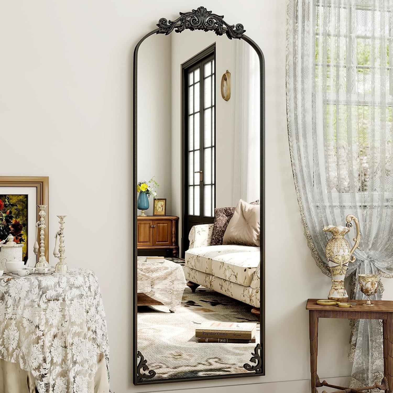 Full-Length Vintage Arched Floor Mirror | Shatterproof Glass, Retro Design 52x16