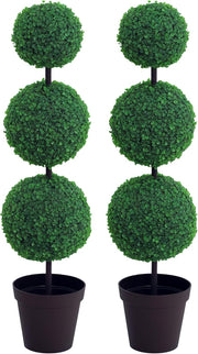 Set of 2 Artificial Boxwood Ball Trees 112cm Faux Green 3 Ball Topiary Decor