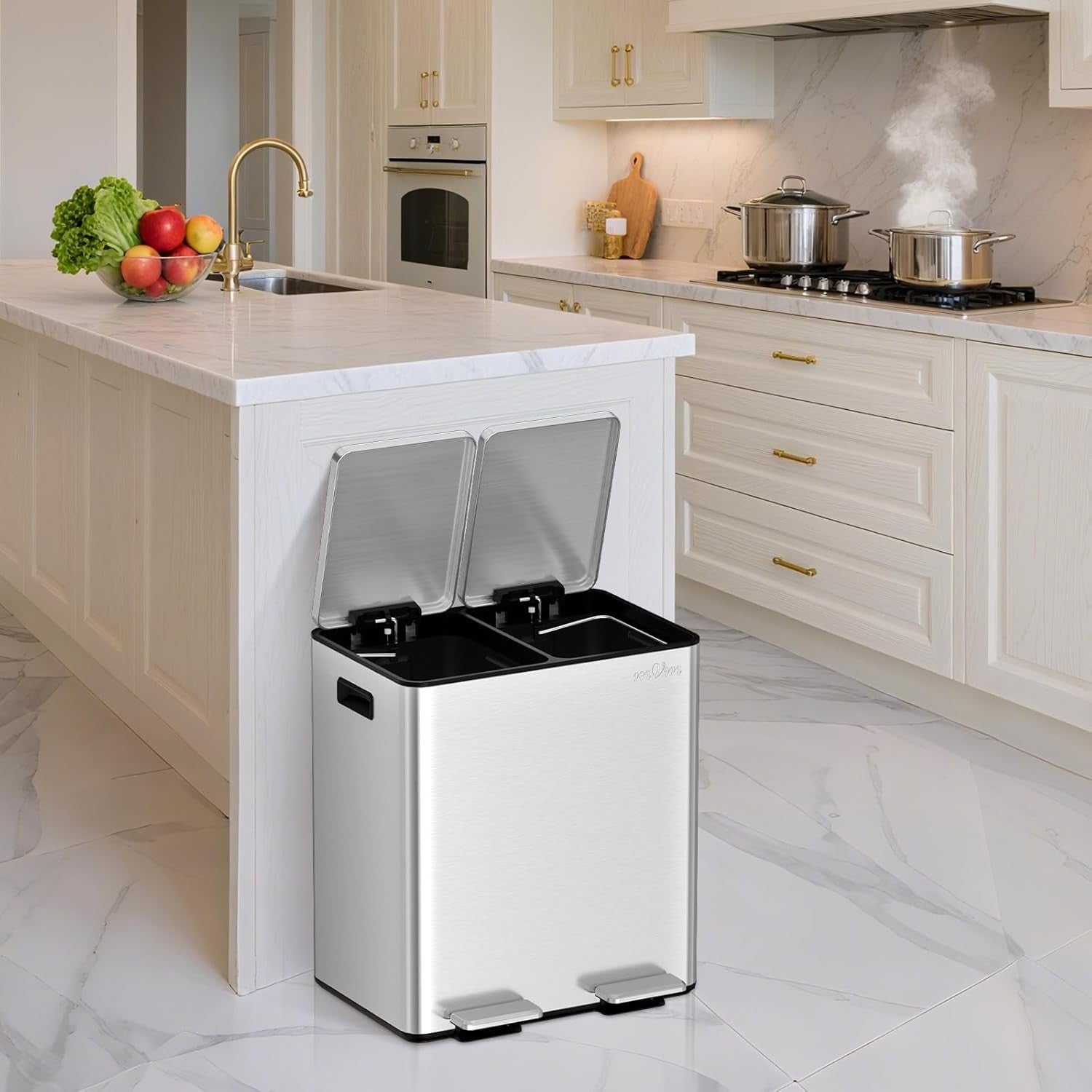 40L Dual Kitchen Recycling Bin 2x20L Stainless Steel Pedal