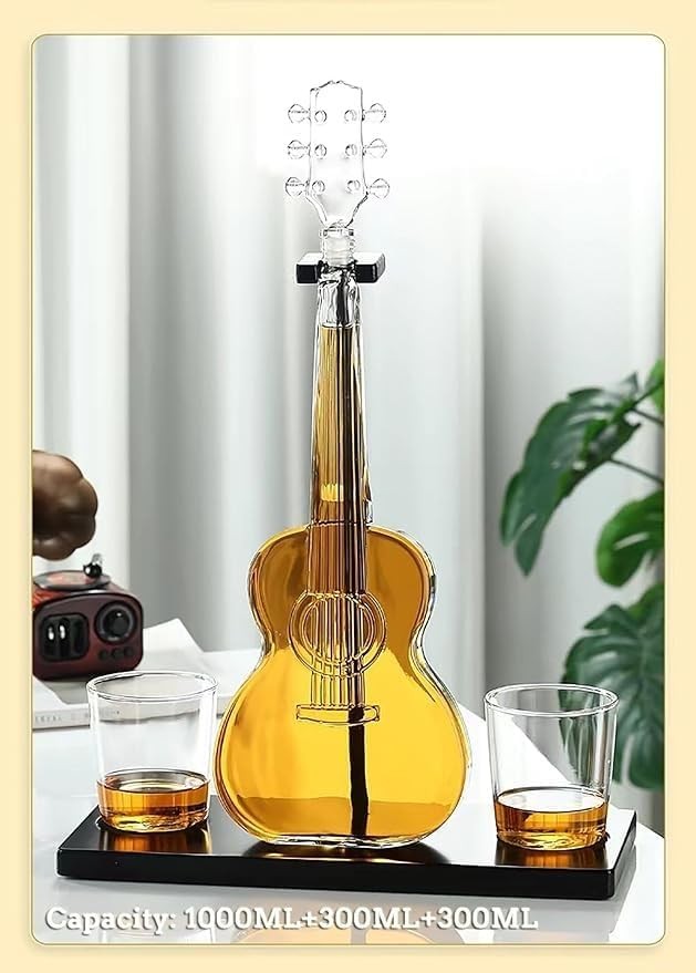 Guitar Shaped Whiskey Decanter Set 1000ml Creative Glass Gift Display