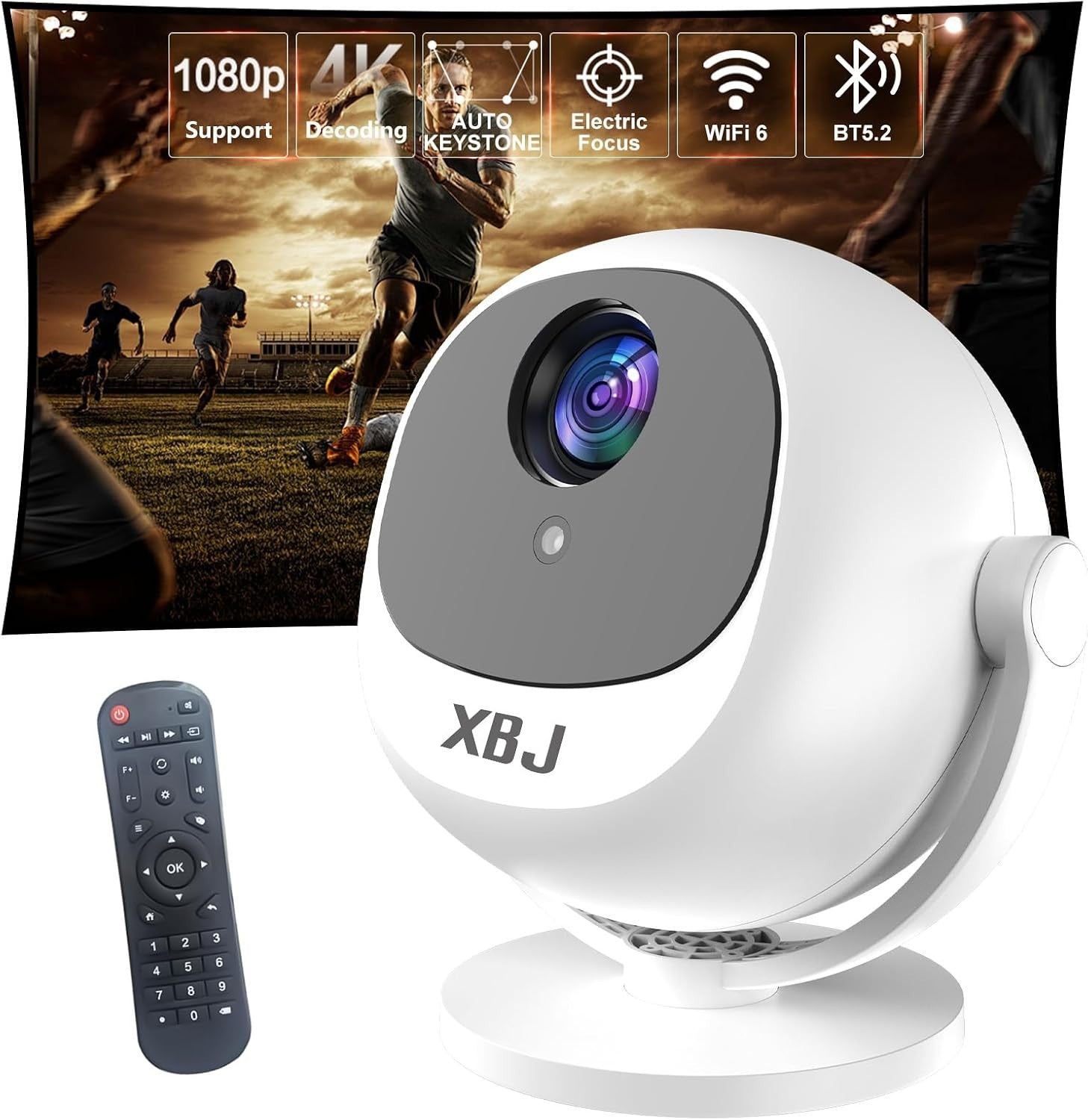 4K Mini Projector 1080P WiFi 6 Bluetooth Auto Keystone 360° Portable