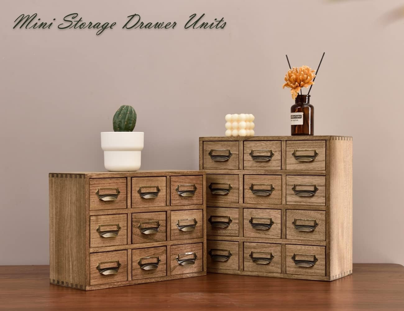 Wood Desktop Organizer 12-Drawer Storage Cabinet with Metal Handles